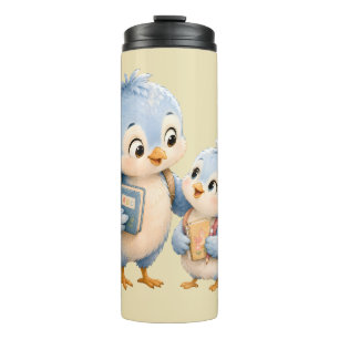 Süße kleine blaue Vogelschwestern Thermotasse Thermosbecher