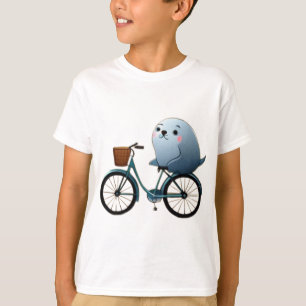 Süße kleine Cartoonrobbe auf einem Fahrrad T-Shirt