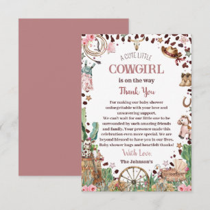 Süße kleine Cowgirl Western-Aquarell-Baby-Party Dankeskarte