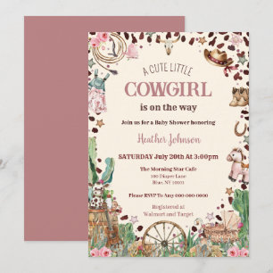 Süße kleine Cowgirl Western-Aquarell-Baby-Party Einladung