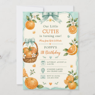 Süße kleine Cutie Orange Citrus 1. Geburtstag Einladung