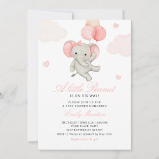 Süße kleine Erdnuss-Elefant Mädchen rosa Babyparty Einladung