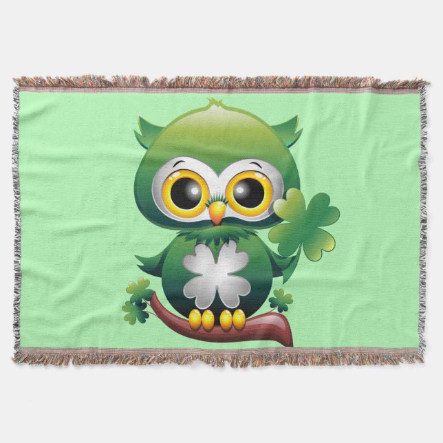 Süße kleine Eule St. Patrick Cartoon Decke (Vorderseite)