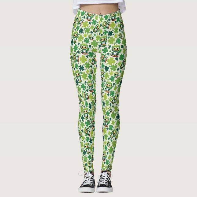 Süße kleine Eule St. Patrick Cartoon Leggings (Vorderseite)