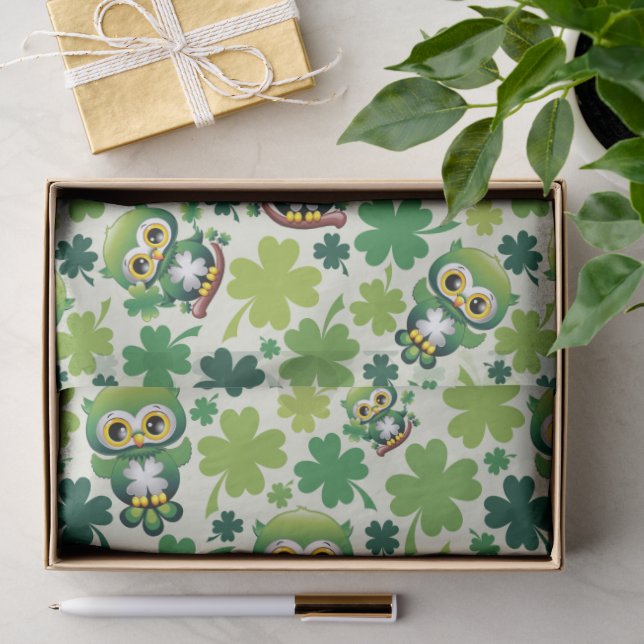Süße kleine Eule St. Patrick Cartoon Seidenpapier (Geschenk)