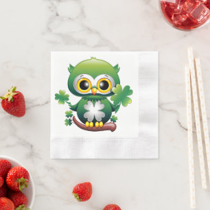 Süße kleine Eule St. Patrick Cartoon Serviette