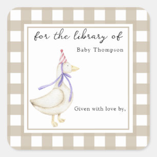 Süße kleine Gans für die Bibliothek von Quadratischer Aufkleber