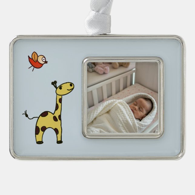 Süße kleine Giraffe Rahmen-Ornament Silber (Vorderseite)