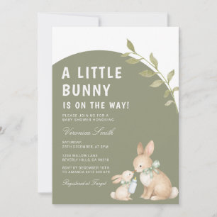 Süße kleine Häschen-Sage-Grün-Blumen-Baby-Party Einladung