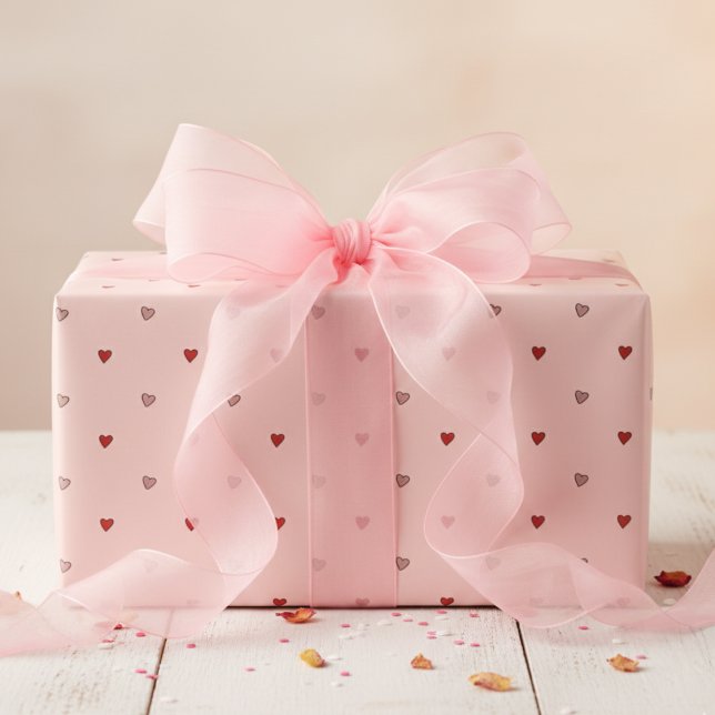 Süße kleine Herzen Rosé Geschenkpapier (Simple Red Pink Heart Pattern Blush Pink Wrapping Paper for Kids or Girl Baby Shower. Cute Hearts)