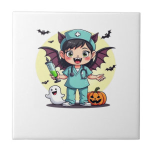 Süße kleine Hexenkrankenschwester Halloween Premiu Fliese