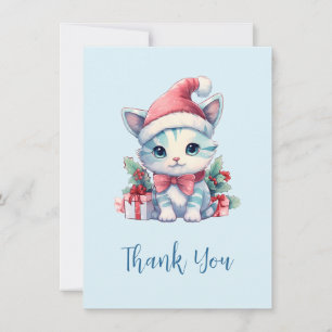 Süße kleine Katze mit Weihnachtsmannmütze zu Weihn Dankeskarte