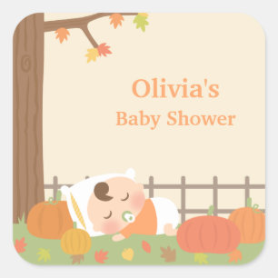 Süße kleine Kürbis-Baby-Shower-Aufkleber Quadratischer Aufkleber