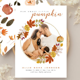 Süße kleine Kürbis-Foto-Herbst-Baby-Ankündigung Ankündigung