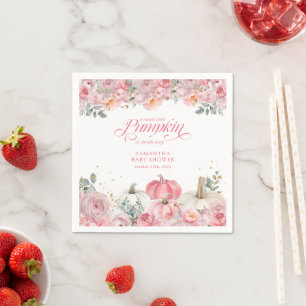 Süße kleine Kürbis rosa Blumen Herbst-Baby-Party Serviette