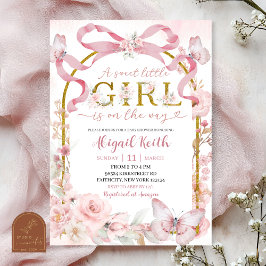 Süße kleine Mädchen-Babyshower mit rosa Schleife u Einladung