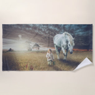 Süße kleine Mädchen und ihr Pferd "Beste Freunde" Strandtuch