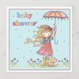 Süße kleine Mädchen- und Kätzchen-Baby-Party-Einla Einladung