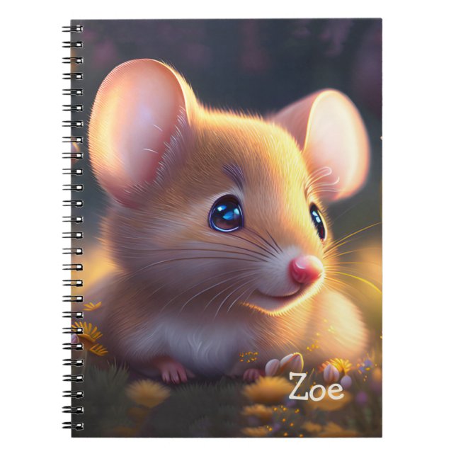 Süße kleine Maus auf einer Blumenwiese, individuel Notizblock (Vorderseite)