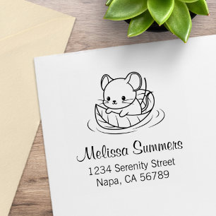 Süße kleine Maus-Blatt-Boot-Adresse Gummistempel