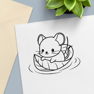 Süße kleine Maus-Blatt-Boot Permastempel