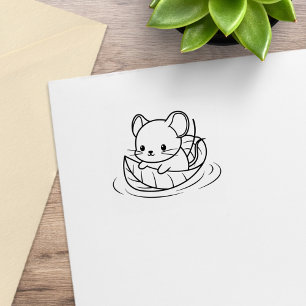 Süße kleine Maus Blattboot 1x1 Gummistempel