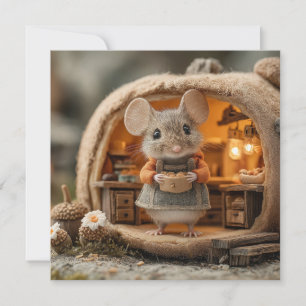 Süße kleine Maus im gemütlichen Eichenhaus Feiertagskarte