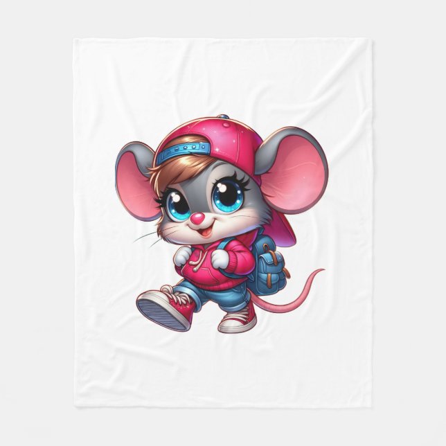 Süße kleine Maus in Mütze und Kapuzenpulli-Fleece- Fleecedecke (Vorderseite)