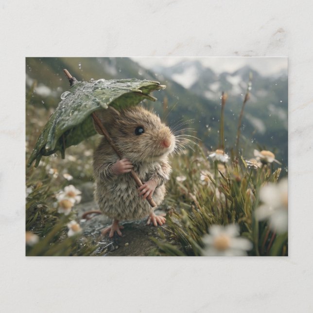 Süße kleine Maus mit Blattschirm  Postkarte (Vorderseite)