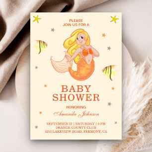 Süße kleine orange Meerjungfrau-Baby-Shower-Einlad Einladung