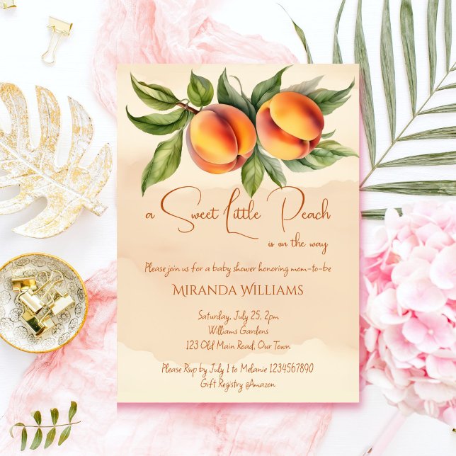 Süße kleine Pfirsichfrühlingsdusche Einladung (Sweet little peach spring summer garden baby shower invitation template digital download orange)