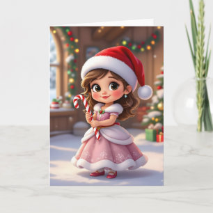Süße kleine Prinzessin mit Weihnachtsmütze Feiertagskarte
