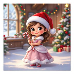 Süße kleine Prinzessin mit Weihnachtsmütze Fotodruck