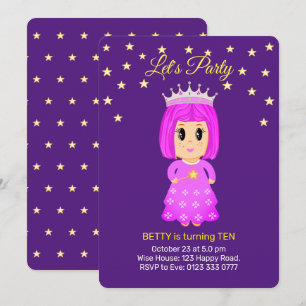 Süße kleine Prinzessin & Sterne auf königlichem Li Einladung