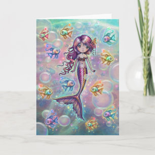 Süße kleine rosa Meerjungfrau und Fisch Fantasy-Ku Karte