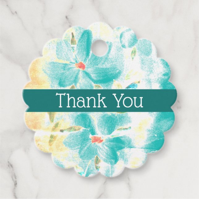 Süße kleine Scalloped Blue Flower Hochzeit Geschenkanhänger (Vorderseite)