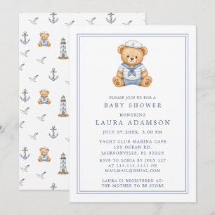 Süße kleine Segler-Teddybär-Baby-Party Einladung