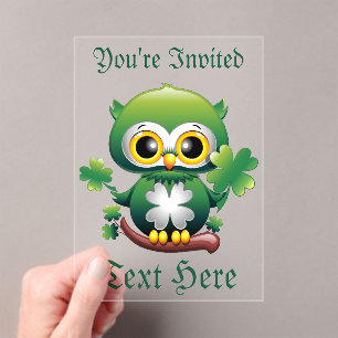 Süße kleine St. Patrick Cartoon-Eule Acryleinladungen