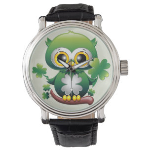 Süße kleine St. Patrick Cartoon-Eule Armbanduhr