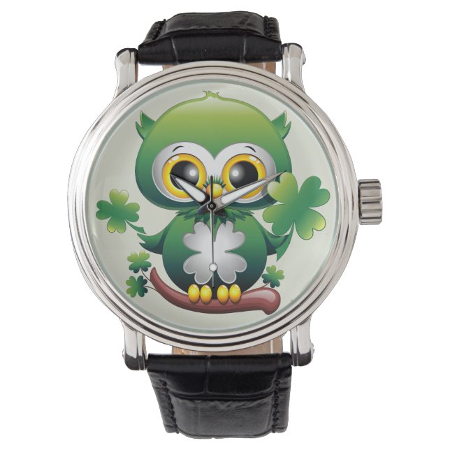 Süße kleine St. Patrick Cartoon-Eule Armbanduhr (Vorderseite)