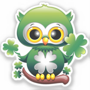 Süße kleine St. Patrick Cartoon-Eule Aufkleber