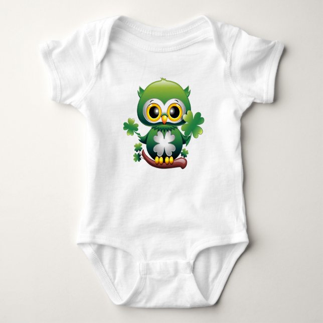 Süße kleine St. Patrick Cartoon-Eule Baby Strampler (Vorderseite)