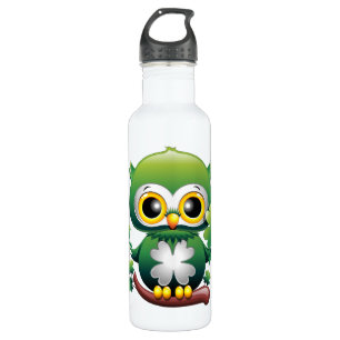 Süße kleine St. Patrick Cartoon-Eule Edelstahlflasche