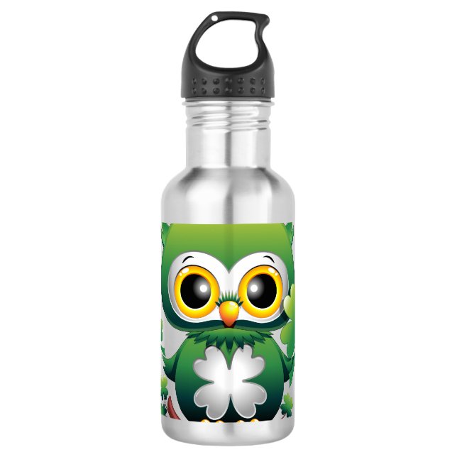 Süße kleine St. Patrick Cartoon-Eule Edelstahlflasche (Vorderseite)