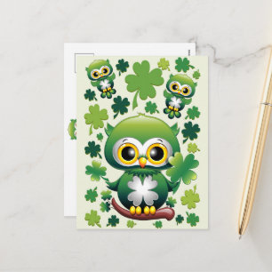 Süße kleine St. Patrick Cartoon-Eule Feiertagspostkarte