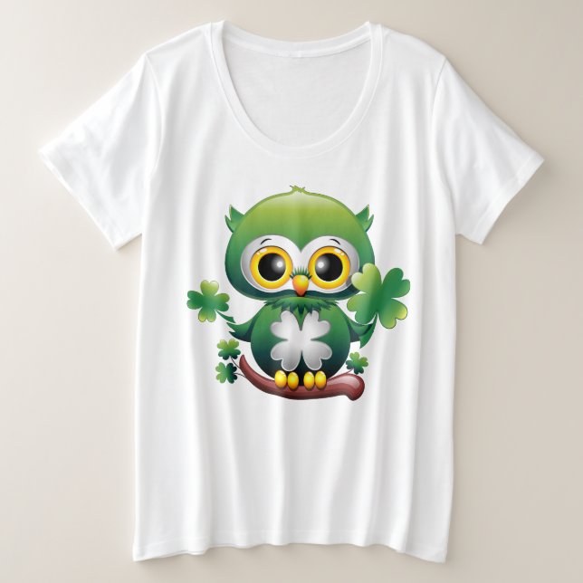 Süße kleine St. Patrick Cartoon-Eule Große Größe T-Shirt (Design vorne)