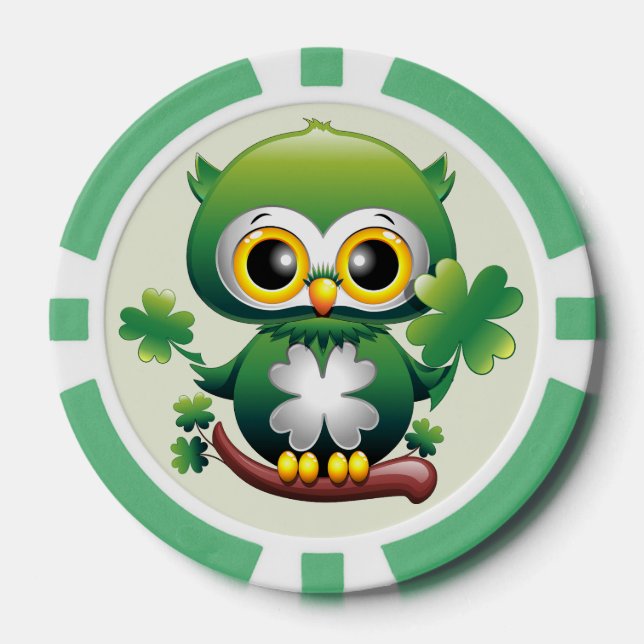 Süße kleine St. Patrick Cartoon-Eule Pokerchips (Vorderseite)