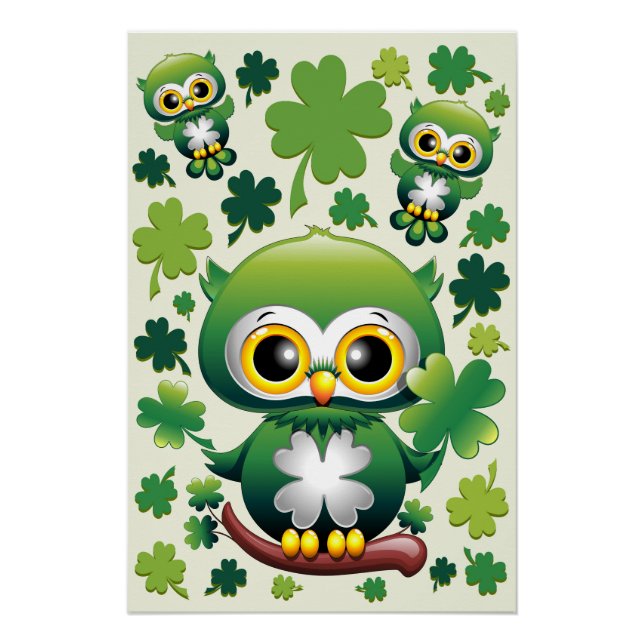 Süße kleine St. Patrick Cartoon-Eule Poster (Vorderseite)