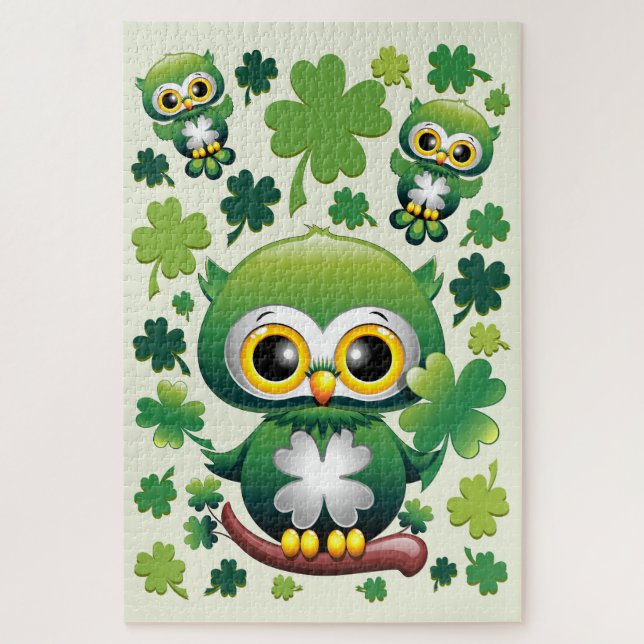 Süße kleine St. Patrick Cartoon-Eule Puzzle (Vertikal)