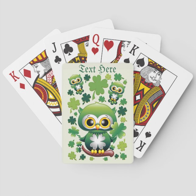 Süße kleine St. Patrick Cartoon-Eule Spielkarten (Rückseite)